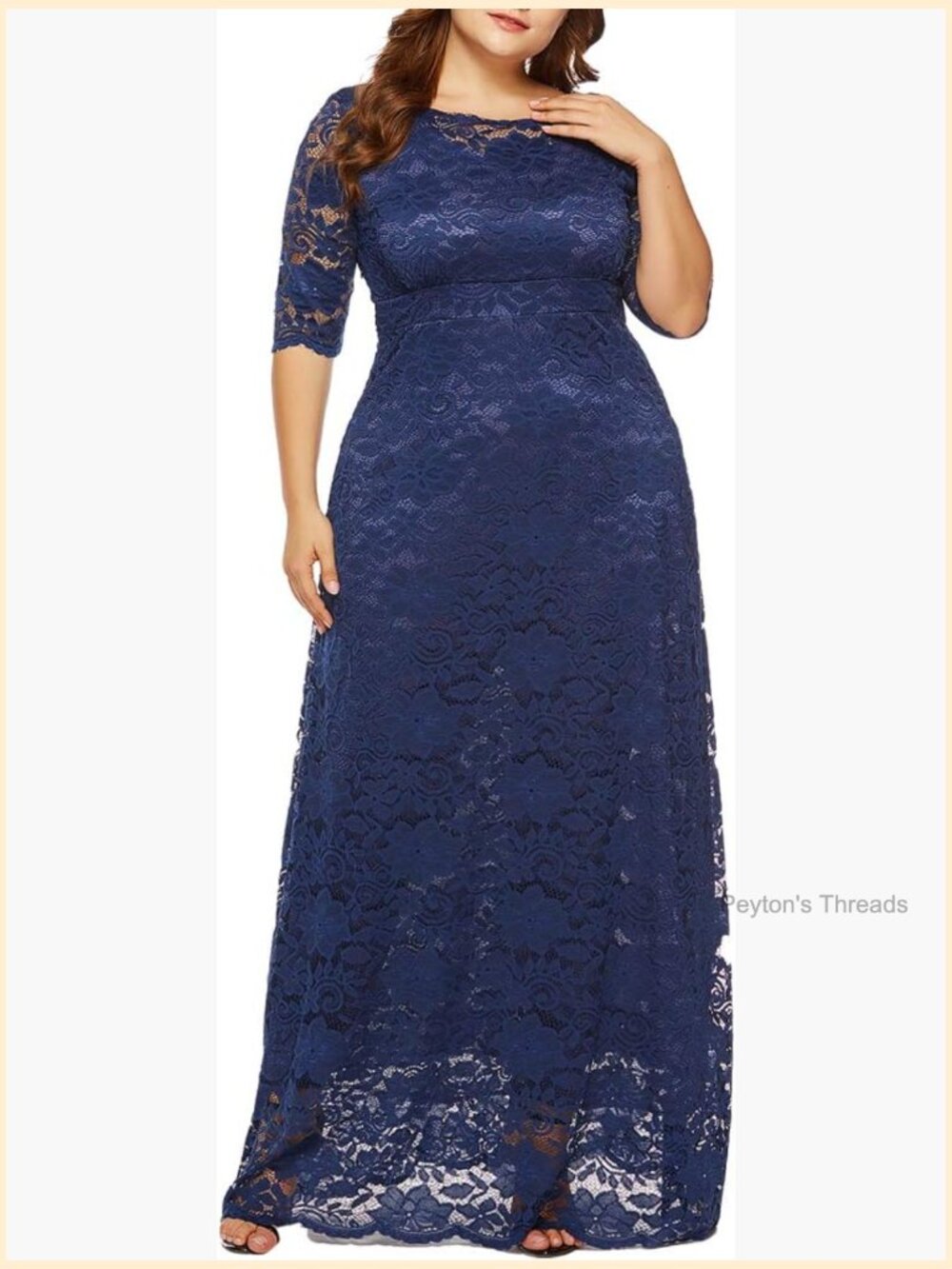 Floral Lace 2/3 Sleeves Maxi Dress Plus Size Evening Party